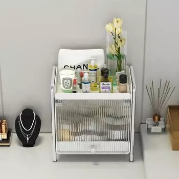 Household Light Luxury Kitchen Cosmetic Storage Box Dormitory Desktop Dustproof Dressing Table Skin Care Shelf Desktop Decoratio