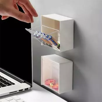 Household Supplies Plastic Wall Shelf Bathroom Organizer Makeup Cotton Swabs Makeup Case For Small Things Storage New