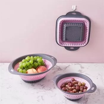 Household Vegetable Washing Basket Kitchen Drain Basket Foldable Plastic Fruit Basin Collapsible Drainer Kitchen Tool
