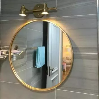Household wrought iron round makeup mirror custom hotel wall hanging simple bathroom mirror moisture-proof and anti-fouling 40c m чёрный