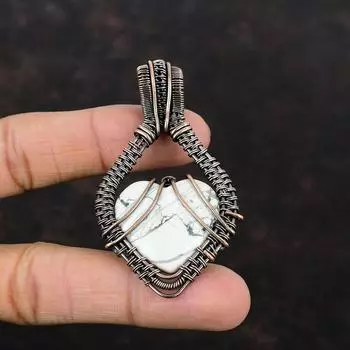 Howlite Pendant Copper Wire Wrapped Pendant Gemstone Pendant Howlite Wire Wrap Jewelry Handmade Pendant Gift For Women Unique Copper Jewelry