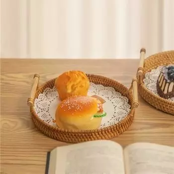 Хранение хлеба из ротанга, плетеный круглый поднос, закуски, фрукты, пикник, бинауральный поднос, украшение для стола в гостиной, органайзер для кухни