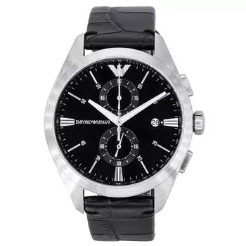 Хронограф Emporio Armani Claudio, черный кожаный ремешок, черный циферблат, кварцевые мужские часы AR11542