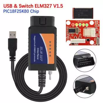 HS-CAN и MS-CAN FORscan ELM327 USB v1.5 Switch поддерживает большинство протоколов OBDII PIC18F25K80 чип автомобильные аксессуары obd2 СКАНЕР автомобильный диагностический кабель чёрный