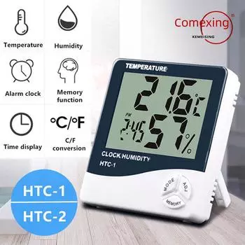 HTC-1/HTC-2 — электронный термометр и гигрометр для помещений с большим экраном — идеально подходит для домашнего использования.