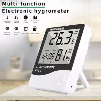 HTC-1 HTC-2 Цифровой измеритель температуры и влажности Электронный ЖК-термометр для помещений и улицы Гигрометр Метеостанция Часы