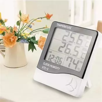 HTC-1 HTC-2 LCD Электронный цифровой измеритель температуры и влажности воздуха Внутренний наружный термометр Гигрометр Метеостанция Часы Инструменты