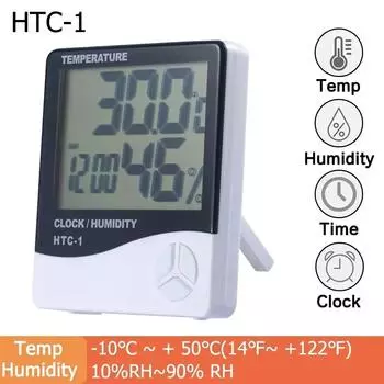 HTC-1 LCD электронный цифровой измеритель температуры и влажности, домашний термометр, гигрометр, часы-метеостанция для использования в помещении и на открытом воздухе белый