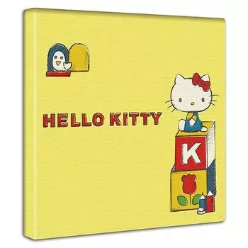 Художественная панель Hello Kitty Cat 30 см x 30 см Сделано в Японии Постер Стильный интерьерный макияж Гостиная Интерьер Персонаж Желтая тканевая панель с эскизом жёлтый