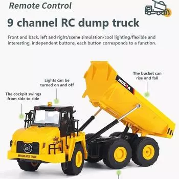 Huina 1553 1:16 Car 9CH Remote Control Trucks with Light Radio-controlled Dumper Tractor Electric Model Toys Children Gift жёлтый