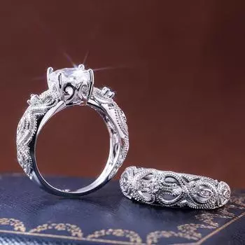 Huitan 2PC Solitare помолвочные кольца для пар, модные полые кольца, роскошный дизайн с супер блестящим кристаллом 6