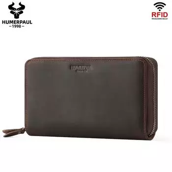 HUMERPAUL Мужской кошелек из натуральной кожи с RFID-клатчем большой емкости, сумка для мобильного телефона, модная сумка для карточек кофейный