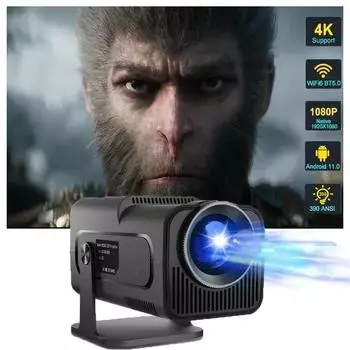 HY320 4K Android 11 проектор Native 1080P 400ANSI Dual WiFi6 BT5.0 домашний кинотеатр уличный портативный проектор LYNCAST обновление HY300 US PLUG чёрный