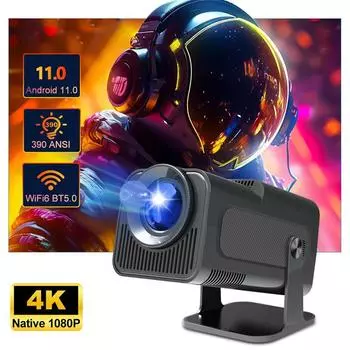 HY320 Native 1080P Android 11 4K проектор 390ANSI Dual Wifi6 BT5.0 Портативный портативный проектор для домашнего кинотеатра на открытом воздухе с поворотом на 180°