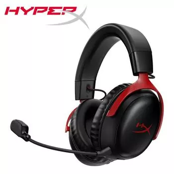 HyperX Cloud III Wireless — игровая гарнитура для ПК, PS5, PS4, аккумулятор до 120 часов, беспроводная связь 2,4 ГГц, угловые излучатели 53 мм, прочная рама, черный/красный красный/чёрный