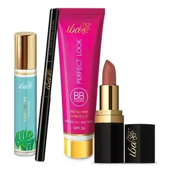 Iba Bestsellers Bundle Rain Drops Духи, Kohl Kajal, BB-крем(Средний оттенок), Помада | Сертифицированная халяльная и веганская косметика (Комбинация из 4)