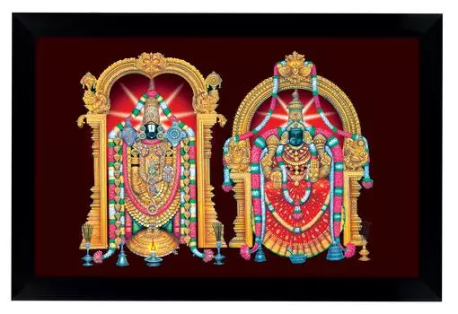 IBA Indianbeautifulart Lord Ventkteshwara с богиней Лакшми Плакат с рамкой Благоприятный индуистский бог Фоторамка для подарка Цель Индуистская религиозная 6 x 8 inches чёрный