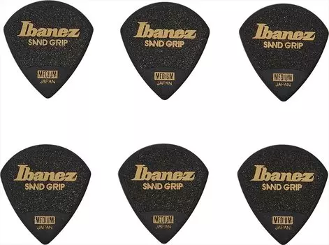 Ibanez Grip Wizard Series Sand Grip Pick using material Black PPA18MSGBK non-slip [MEDIUM] 6-pack