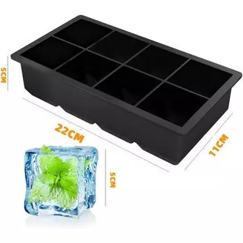 Ice Cube Trays For Freezer, Large Silicone Square Ice Block Maker, Stackable 8 Cavity Easy Release Flexible Big Ice Cube Trays чёрный