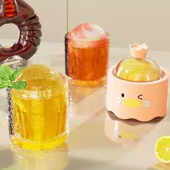 Ice Making Container Cartoon Duck Ice Cube Molds Plastic Handmade Ice Tray Mold with Lid Whiskey Ice Grid Home розовый