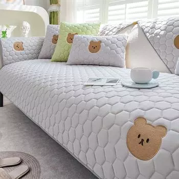 Ice Silk Cartoon Sofa Cushion Summer Couch Cover Simple Non-Slip Embroidery Cushion Solid Color Sofa Cover Latex Sofa Cushion 70x70