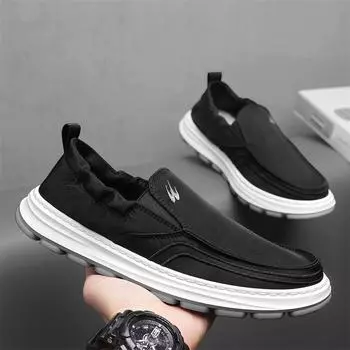 Ice silk cloth thin men s shoes wear soft-soled casual lazy shoes in summer, breathable one-pedal sleeve driving board shoes men 39 чёрный