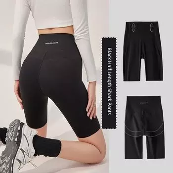 Ice Silk Half Length Shark Pants for Women Outwear Summer Thin Belly Contraction Hip Lifting Cycling Yoga Fashion Tape Base Shorts Half Length Black 2XL