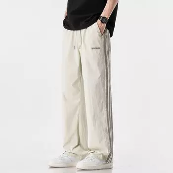 Ice Silk Quick-drying Drooping Pants for Men s Summer New Thin Loose Striped Straight-leg Casual Pants M