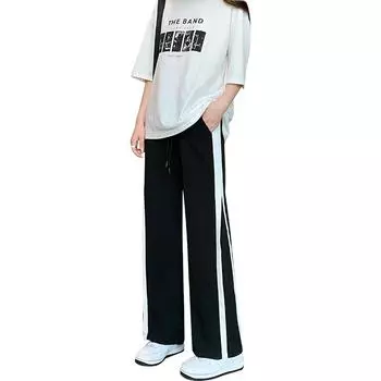Ice Silk Sweat Pants for Women s Spring and Autumn Style Straight Large Size Fat Mm Pear-shaped Body Slimming Wide-leg Pants for Summer Thin M
