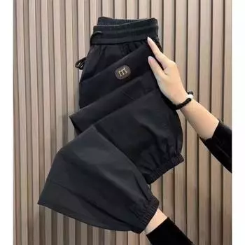 Ice Silk Thin Nine-point Harem Pants for Men s Summer New Elastic Waist Tying Sporty Loose Versatile Casual Pants M