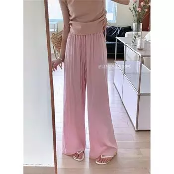 Ice Silk Thin Section High Waist Casual Japanese Cotton Linen Pants Pink Ice Silk Pants M