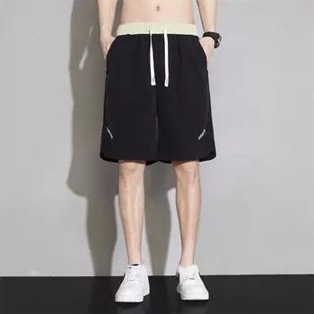 Ice Silk Thin Shorts Men s Summer Outer Wear Quick-drying Leisure Five-point Pants Loose Summer Sports XXXXL чёрный