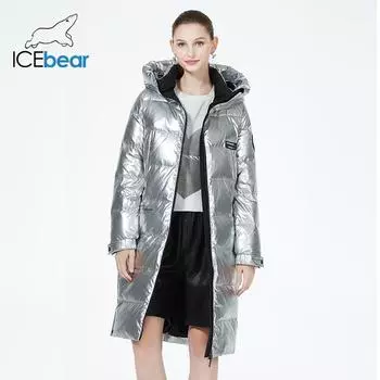 ICEbear 2023 зима новый стиль длинный пуховик модное зимнее женское пальто выше колена с капюшоном GWY22527D 44 серебряный