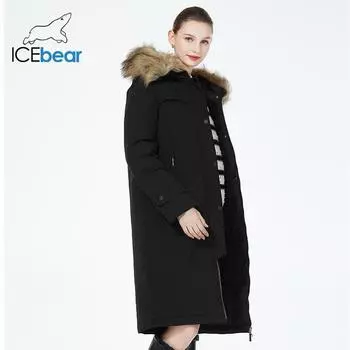 ICEbear 2023, зимняя женская куртка, длинная элегантная хлопковая парка с отделкой из искусственного меха, женское утолщенное теплое пальто GWD22596-2D 42 чёрный