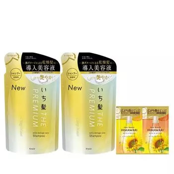 Ichikami THE PREMIUM Extra Damage Care Представляем сыворотку в шампуне, сменный блок 340 мл x 2 в наборе с бонусом Hair Care [Shiny Moist] | Без силикона для мужчин