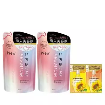 Ichikami THE PREMIUM Extra Damage Care Представляем сыворотку в шампуне, сменный блок 340 мл x 2 в наборе с бонусом Hair Care [Silky Smooth] | Без силикона для мужчин