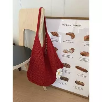 Idle Style Large Capacity Woven Bag 2025 New Seaside Vacation Beach Bag Versitile Fashion Shoulder Tote Bag Red