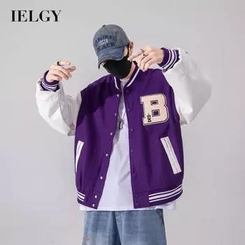 IELGY бейсбольная форма в стиле хип-хоп, мужская уличная свободная куртка из искусственной кожи с отстрочкой M чёрный