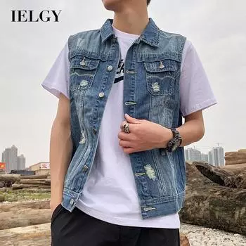 IELGY Джинсовый жилет, мужской тренд, повседневный корейский стиль, красивый свободный жилет без рукавов S синий