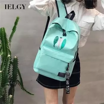 IELGY Korean school style leaf print canvas backpack чёрный