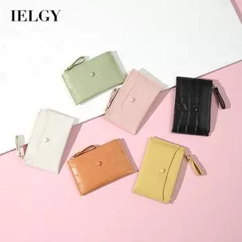 IELGY Мини-молния, ультратонкий кошелек для монет из искусственной кожи с несколькими слотами для карт для женщин чёрный