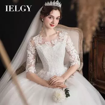 IELGY свадебное платье на одно плечо женское фантазийное кружевное платье с тонкими рукавами для невесты Qidi платье больших размеров S белый