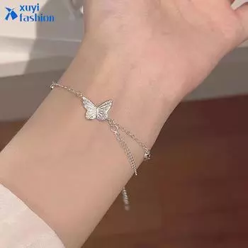 IF ME Корейский серебряный браслет-бабочка для женщин, модные браслеты с кристаллами и кисточками, аксессуары, ювелирные изделия
