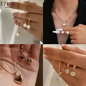 IF ME Simple Love кулон ожерелье легкие роскошные искусственные жемчуг циркон серьги ожерелье комплект для женщин ювелирные изделия аксессуары Style 4