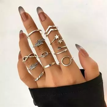 Ifmia 11 шт./набор серебряных колец в виде листьев и звезд, женские кольца с узелками и кольцами, модные ювелирные изделия, свадебные подарки