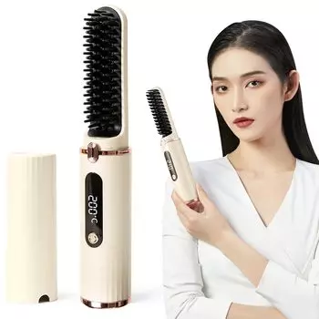 ifoofi Heat Brush Cordless Hair Iron Cordless Straight Iron Wireless Portable 4 Level Adjustment Therapy Design Iron Brush 15