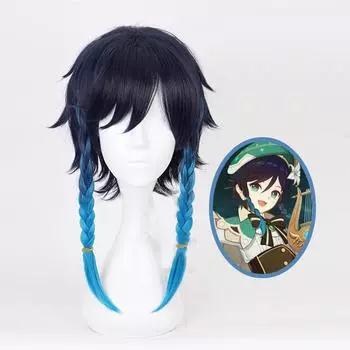 Игра Genshin Impact Venti Gradient Blue Косплей Парик Плетеные синтетические волосы