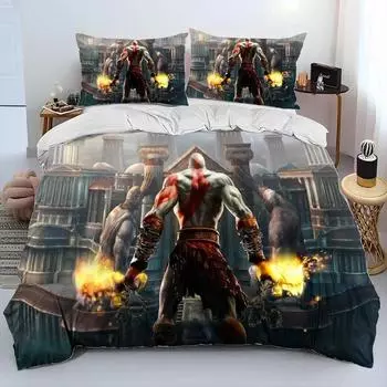 Игра God of War Kratos Постельный комплект Пододеяльник Постельный комплект Одеяло Наволочка Одеяло King Queen Size Мальчики Взрослый Постельный комплект EU Single 135x200cm