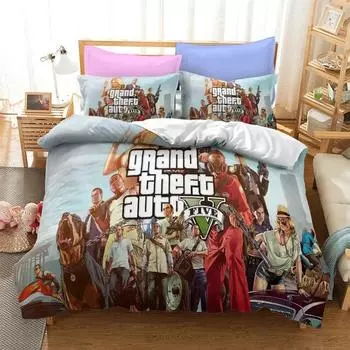 Игра Grand Theft Auto V Комплект постельного белья для мальчиков и девочек Twin Queen Size Пододеяльник Наволочка Кровать Дети Взрослый Домашний Текстиль Текстиль EU Single 135x200cm