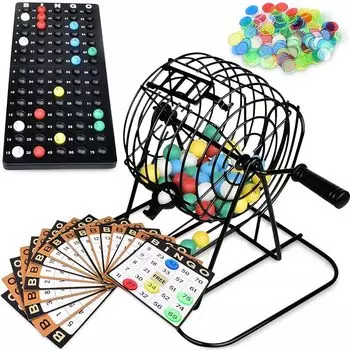 Игра Queensell bingo для взрослых - набор для бинго, лучшие настольные игры, металлическая клетка для бинго и набор шариков. В комплекте с карточкой бинго, семейные игры в бинго, набор для бинго
